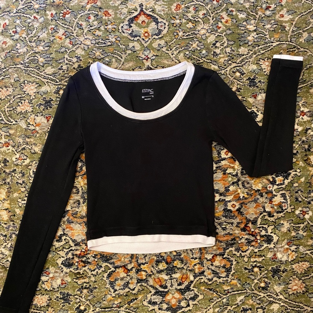 Black and White Long Sleeve Top white undershirt rim
